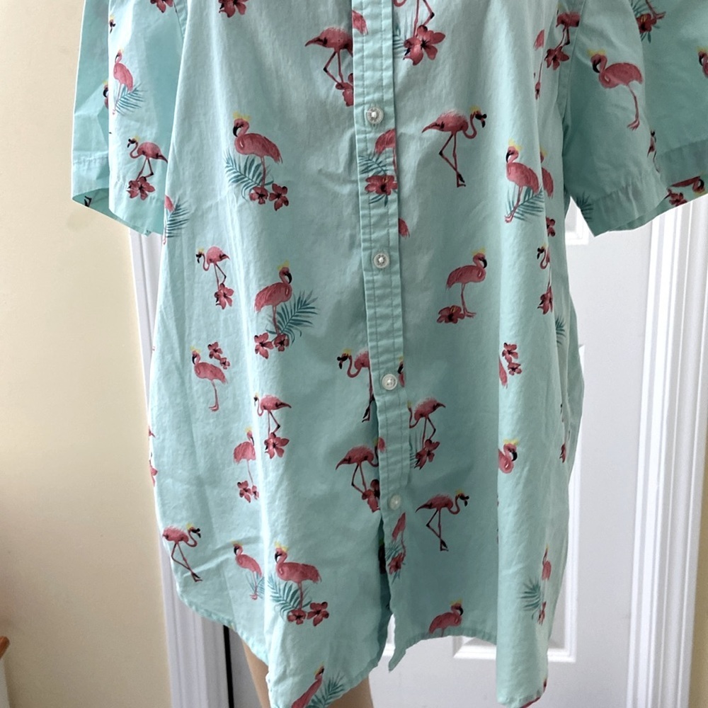 Denim & Flower light turquoise/sea green? flamingo button up size XL slim fit - Picture 4 of 10